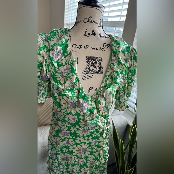 Topshop Women's Green Dress Floral Wrap Dress - Picture 2 of 11